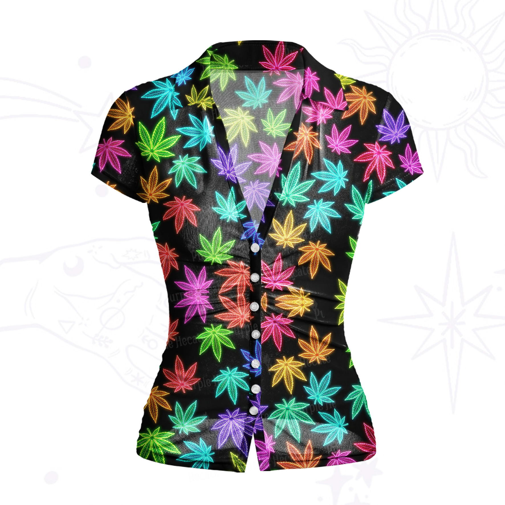 Purplehecate Trippy Weed Mesh Button Up Shirt