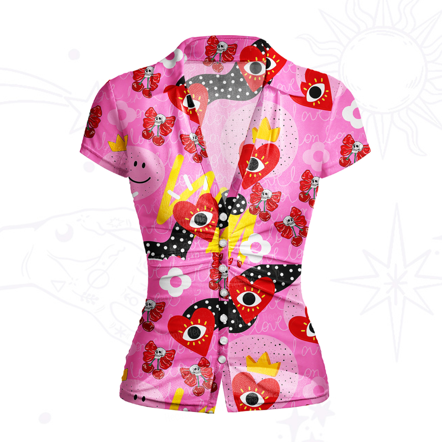 Purplehecate Evil Eye Heart Mesh Button Up Shirt