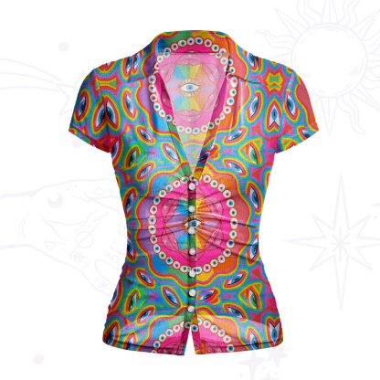 Purplehecate Chromatic Dreamwave Eye Mesh Button Up Shirt