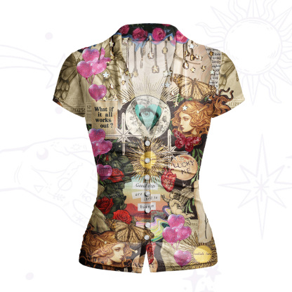 Purplehecate Lucky Me Sacred Heart Eye Mesh Button Up Shirt