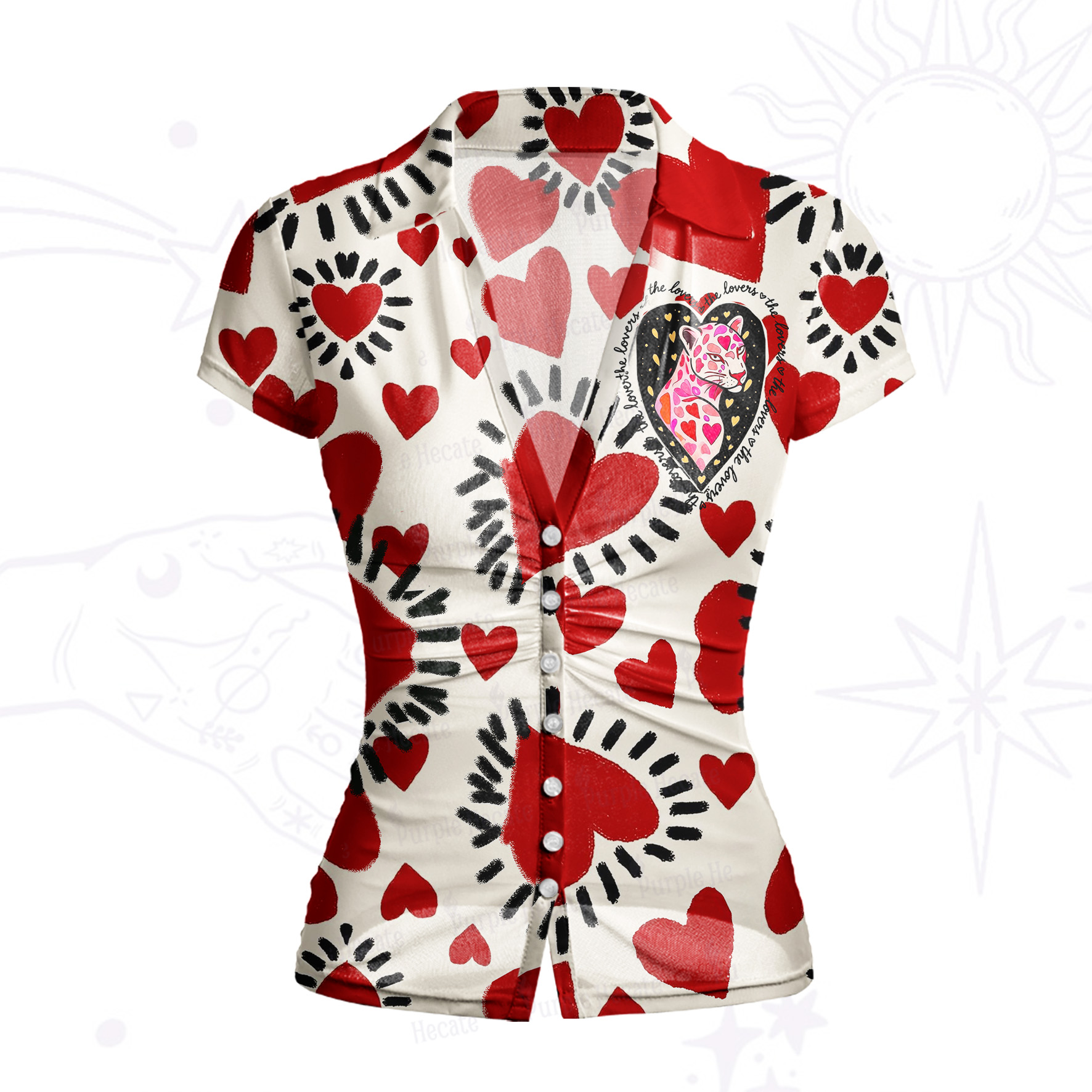 Purplehecate Wild Love Leopard Heart Mesh Button Up Shirt