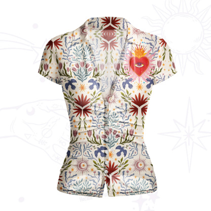 Purplehecate Sacred Flame Heart Mesh Button Up Top