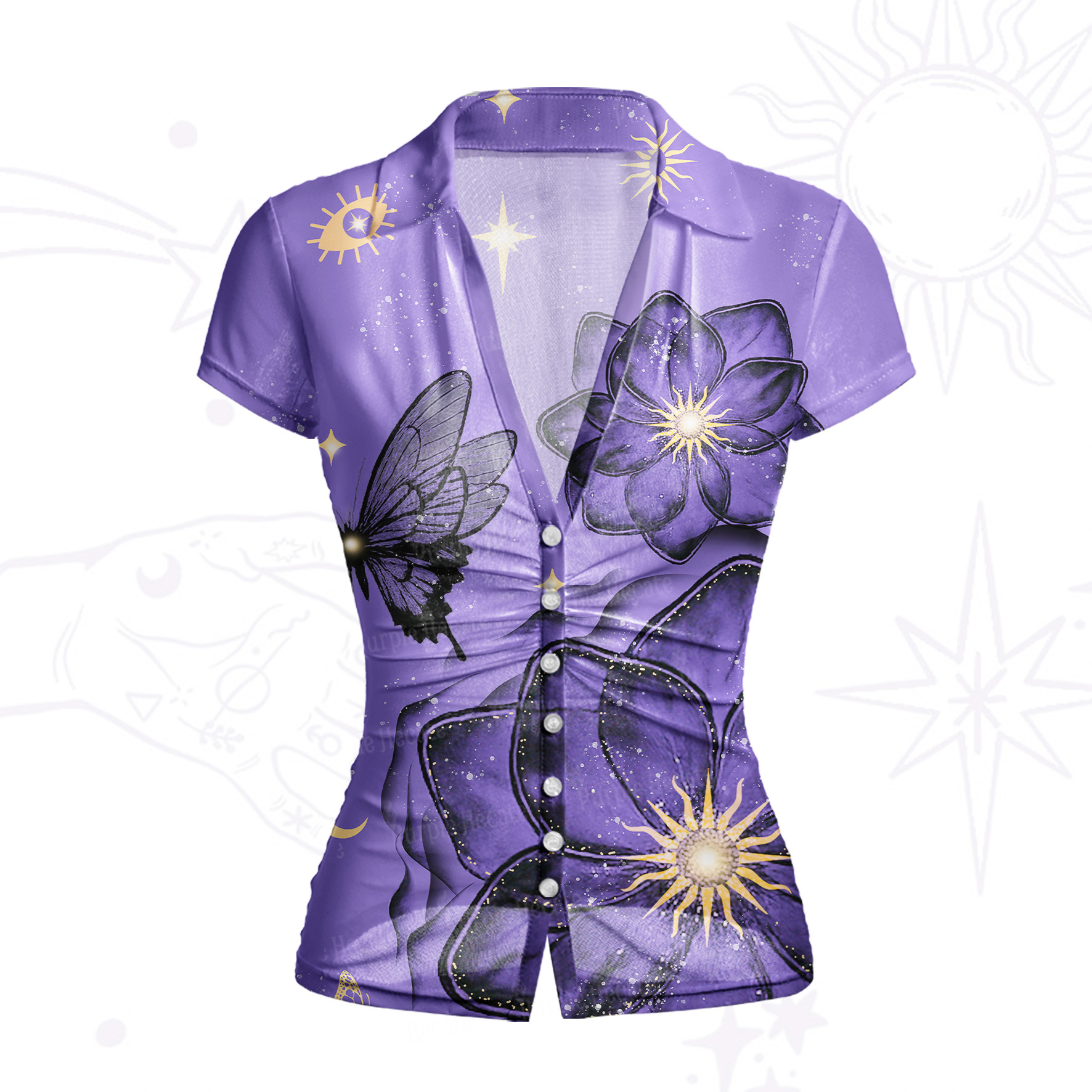 Purplehecate Moonlit Petals and Wings Mesh Button Up Shirt
