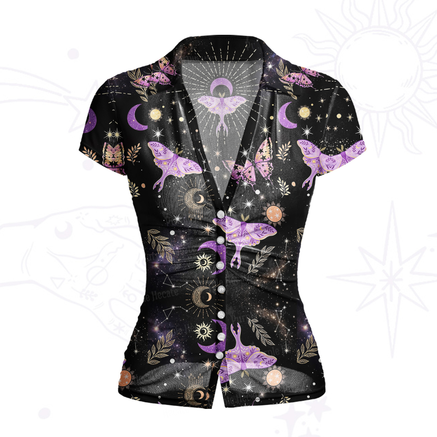 Purplehecate Starry Night Lunar Moth Mesh Button Up Shirt