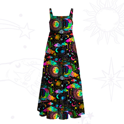 Purplehecate Stargazer Celestial Sun & Moon Wide Straps Maxi Dress