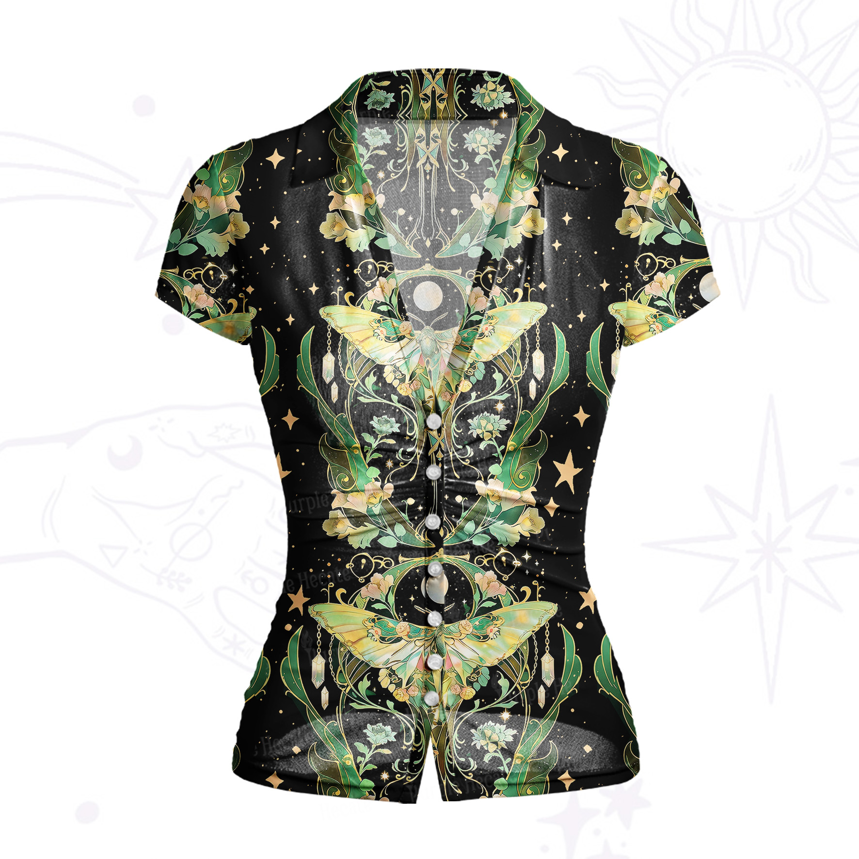 Purplehecate Moon Moth Rave Mesh Button Up Shirt
