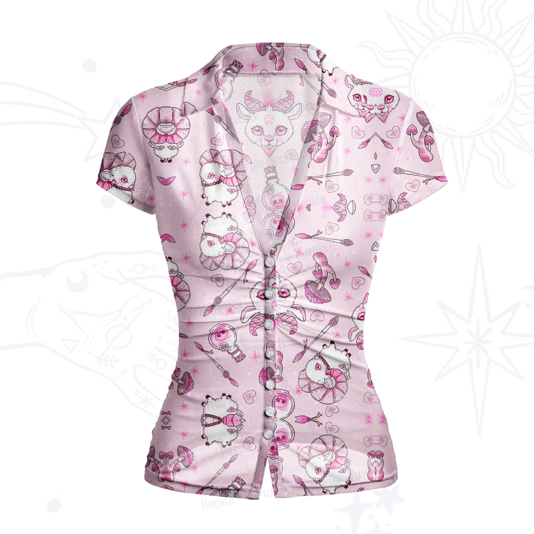 Purplehecate Pastel Occult Goat Mesh Button Up Shirt