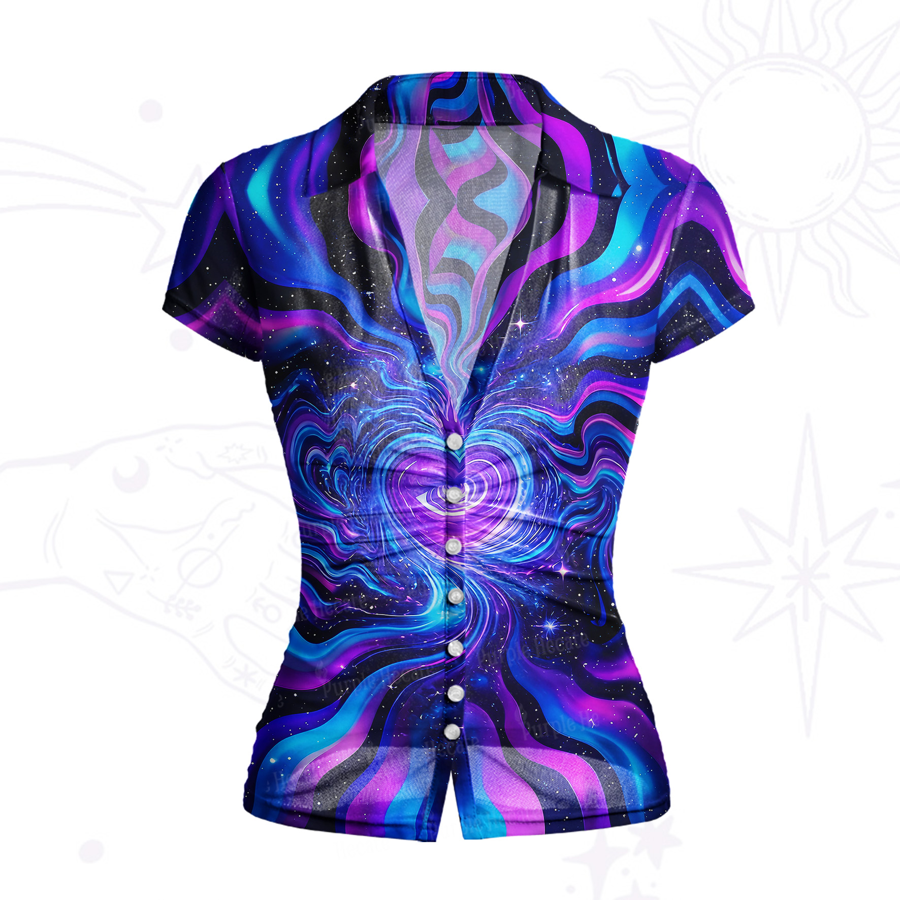 Purplehecate Galactic Heart Mesh Button Up Top