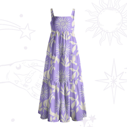 Purplehecate Mystic Sunbirds Wide Straps Maxi Dress