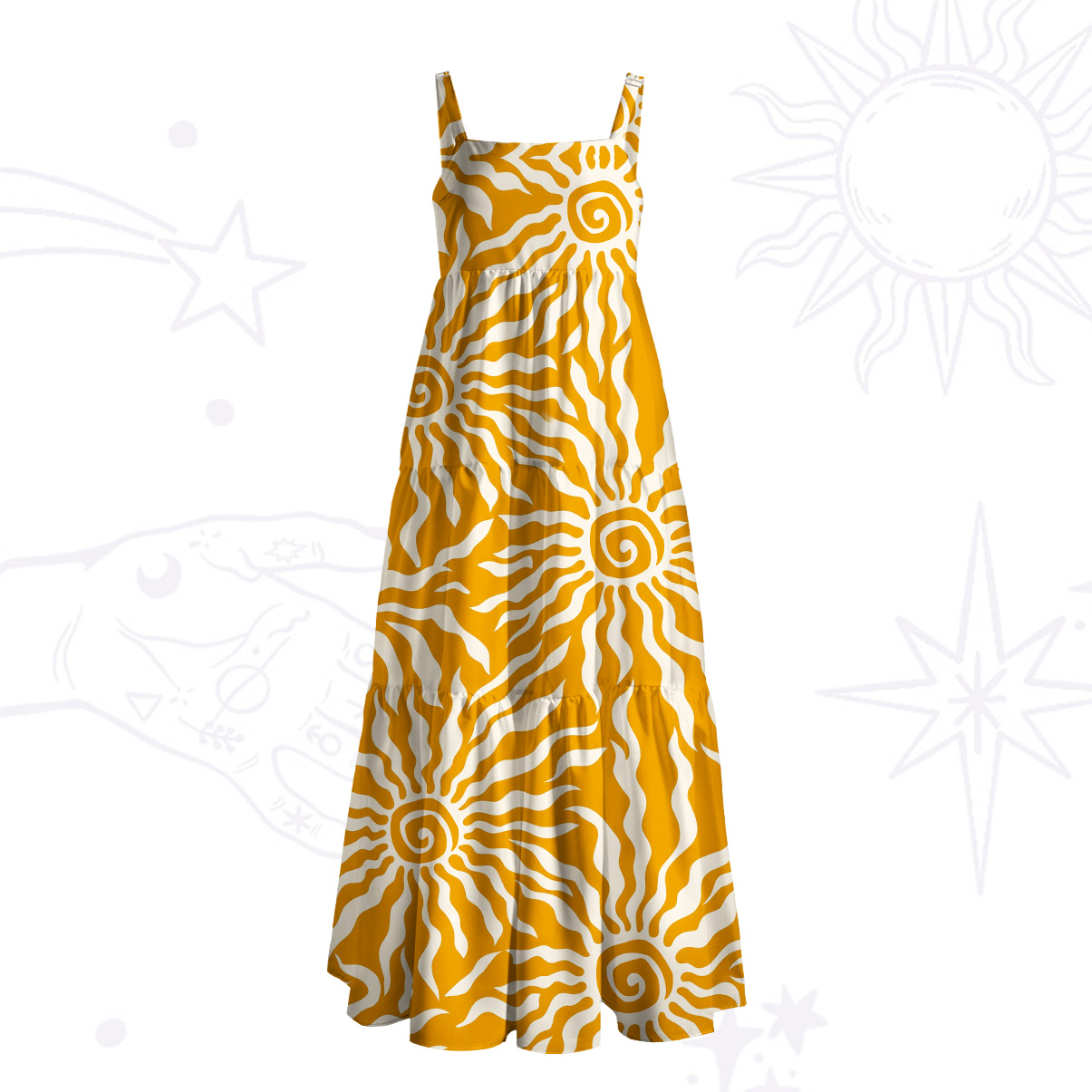 Purplehecate Solar Swirl Totem Strappy Wide Straps Maxi Dress