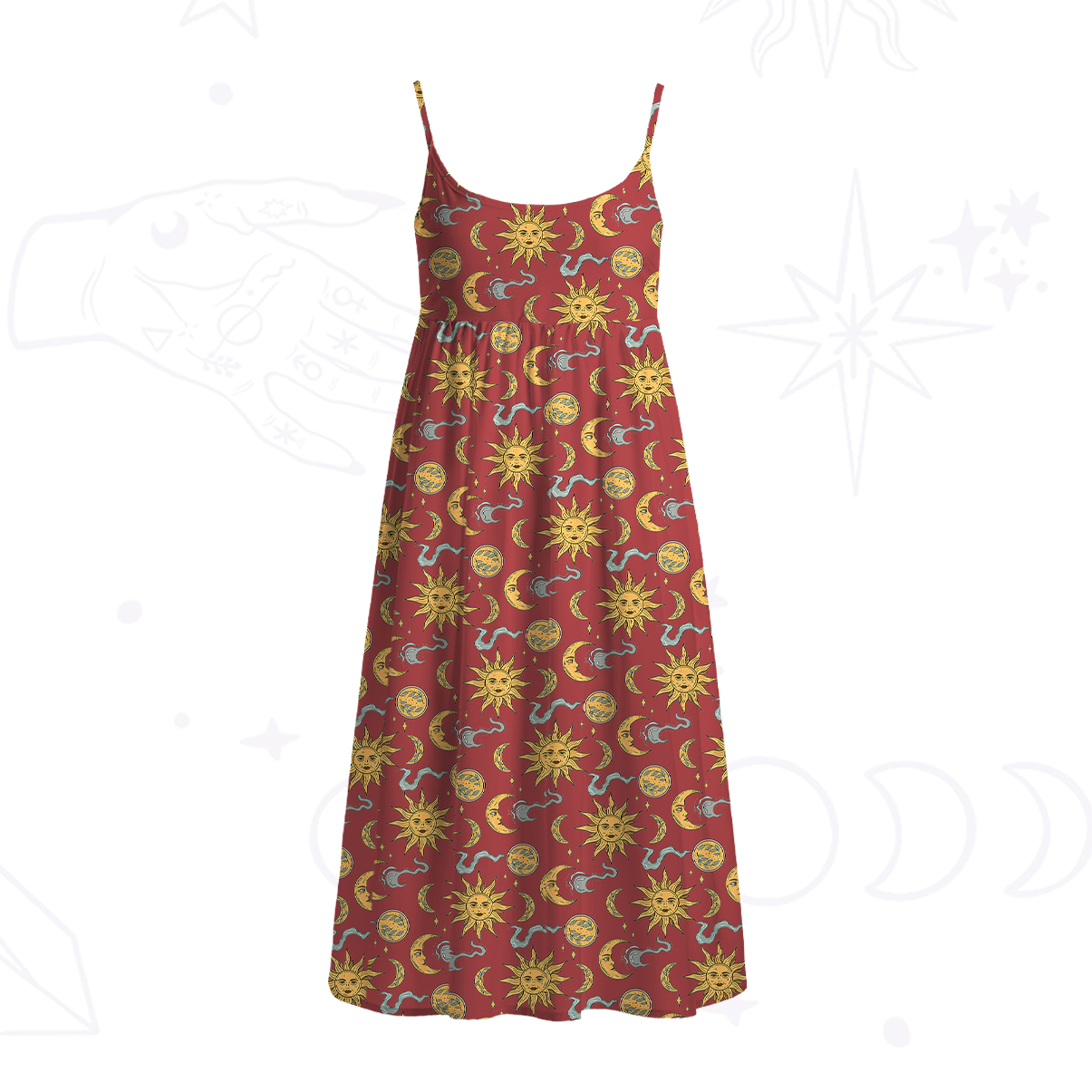 Purplehecate Magic of Sun and Moon Spaghetti Strap Midi Dress