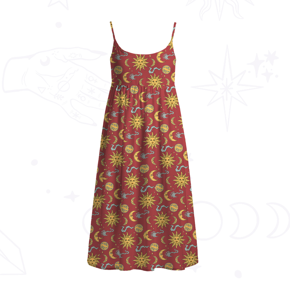 Purplehecate Magic of Sun and Moon Spaghetti Strap Midi Dress