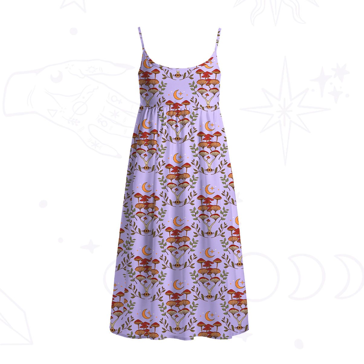 Purplehecate Psychedelic Mushrooms Spaghetti Strap Midi Dress