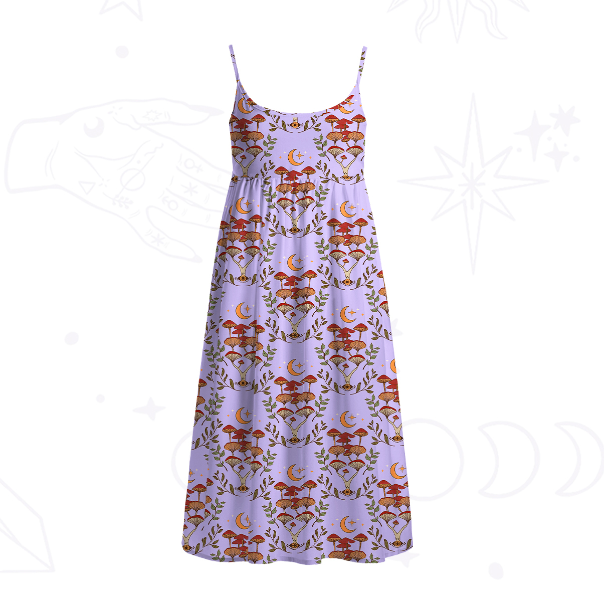 Purplehecate Psychedelic Mushrooms Spaghetti Strap Midi Dress