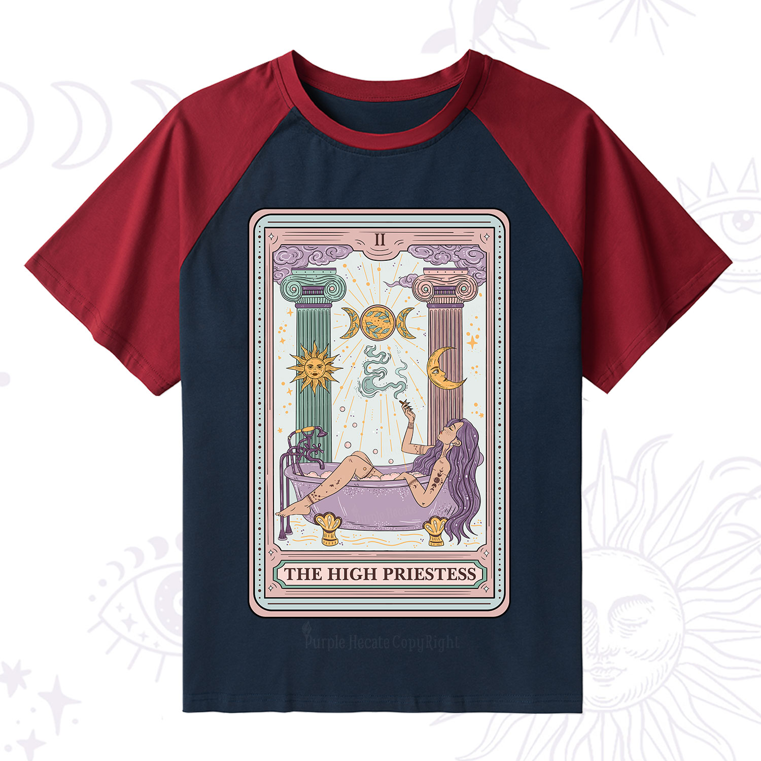 Purplehecate The High Priestess Tarot Raglan Short Sleeve T‑Shirt