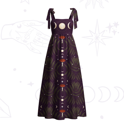 Purplehecate Moonlit Mushroom Gown Tie Shoulder Maxi Dress