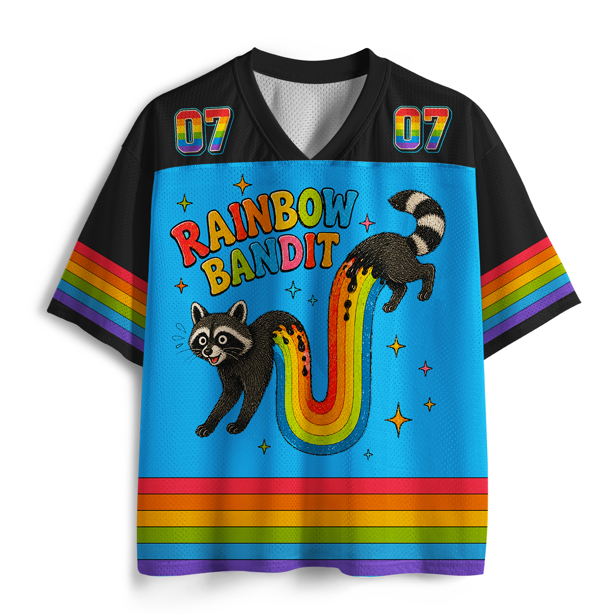 Purplehecate Rainbow Bandit Raccon Pride Mesh Jersey
