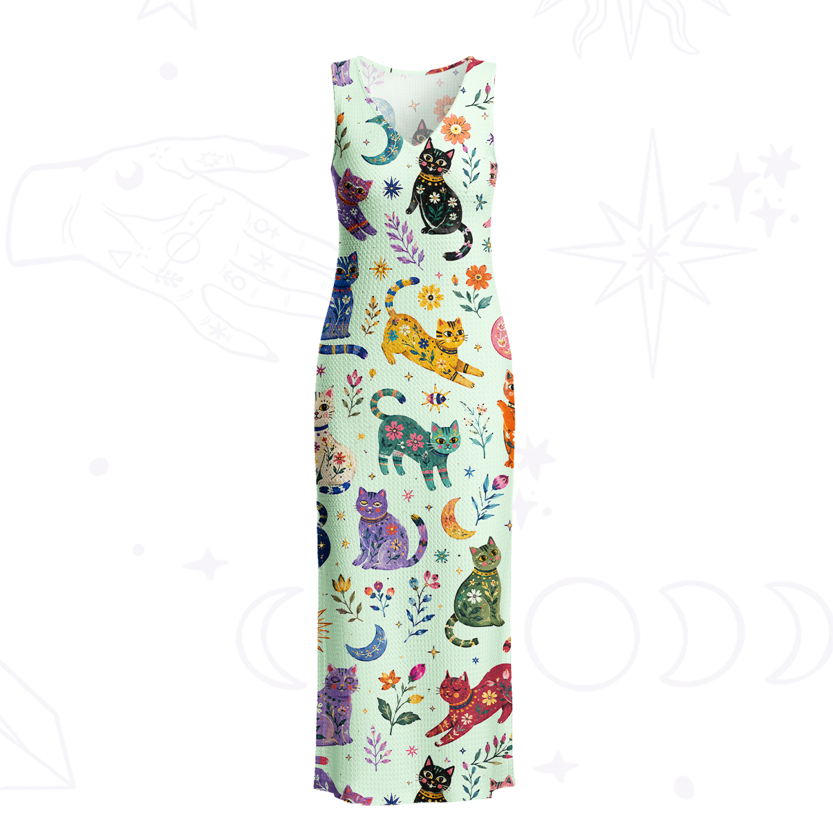 Purplehecate Rainbow Magic Cats Crochet Knit Maxi Dress