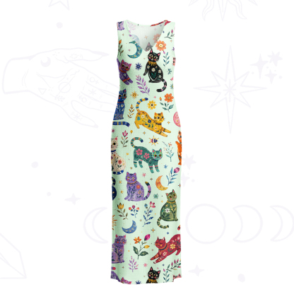 Purplehecate Rainbow Magic Cats Crochet Knit Maxi Dress