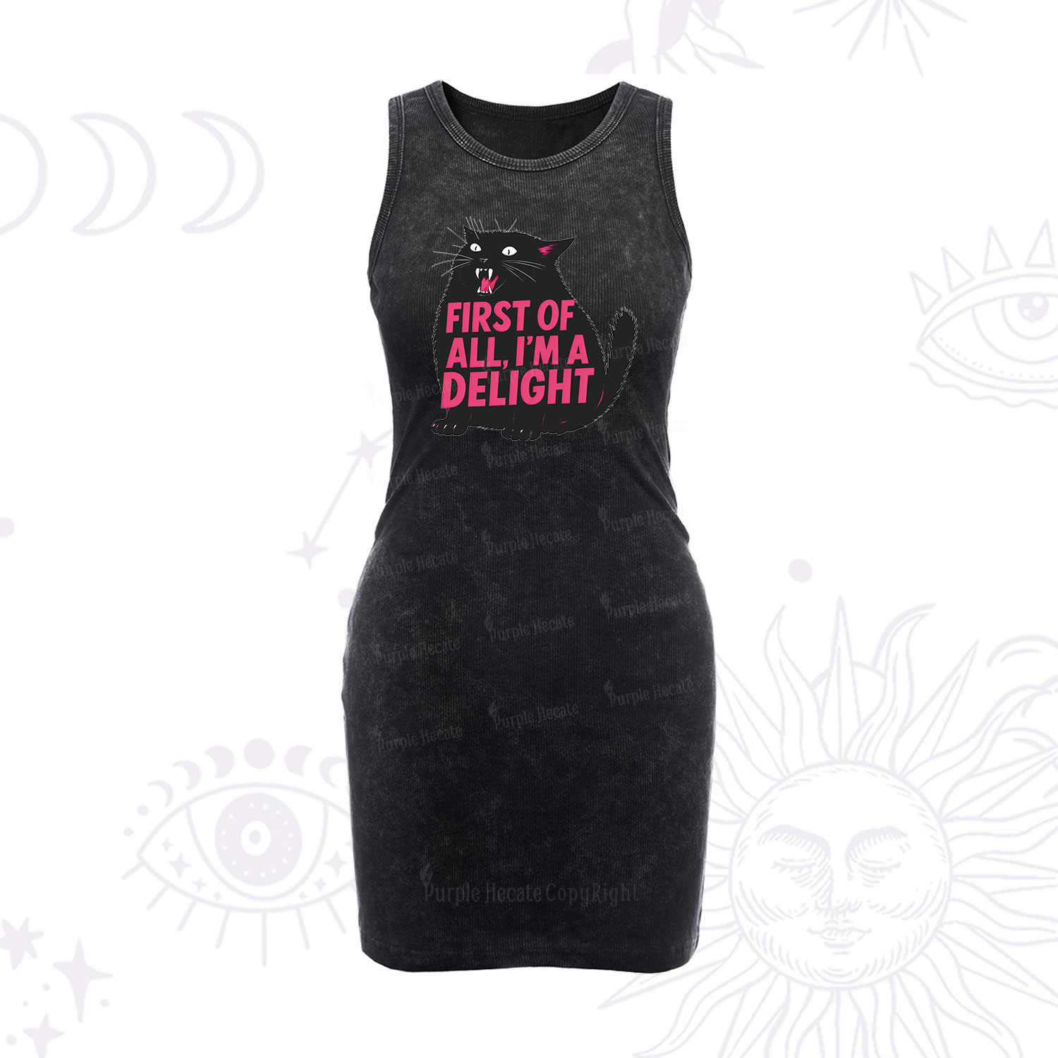 Purplehecate First Of All I'm A Delight Cat Wash Bodycon Tank Dress