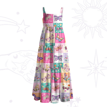 Purplehecate Dreamy Butterfly Garden Wide Straps Maxi Dress
