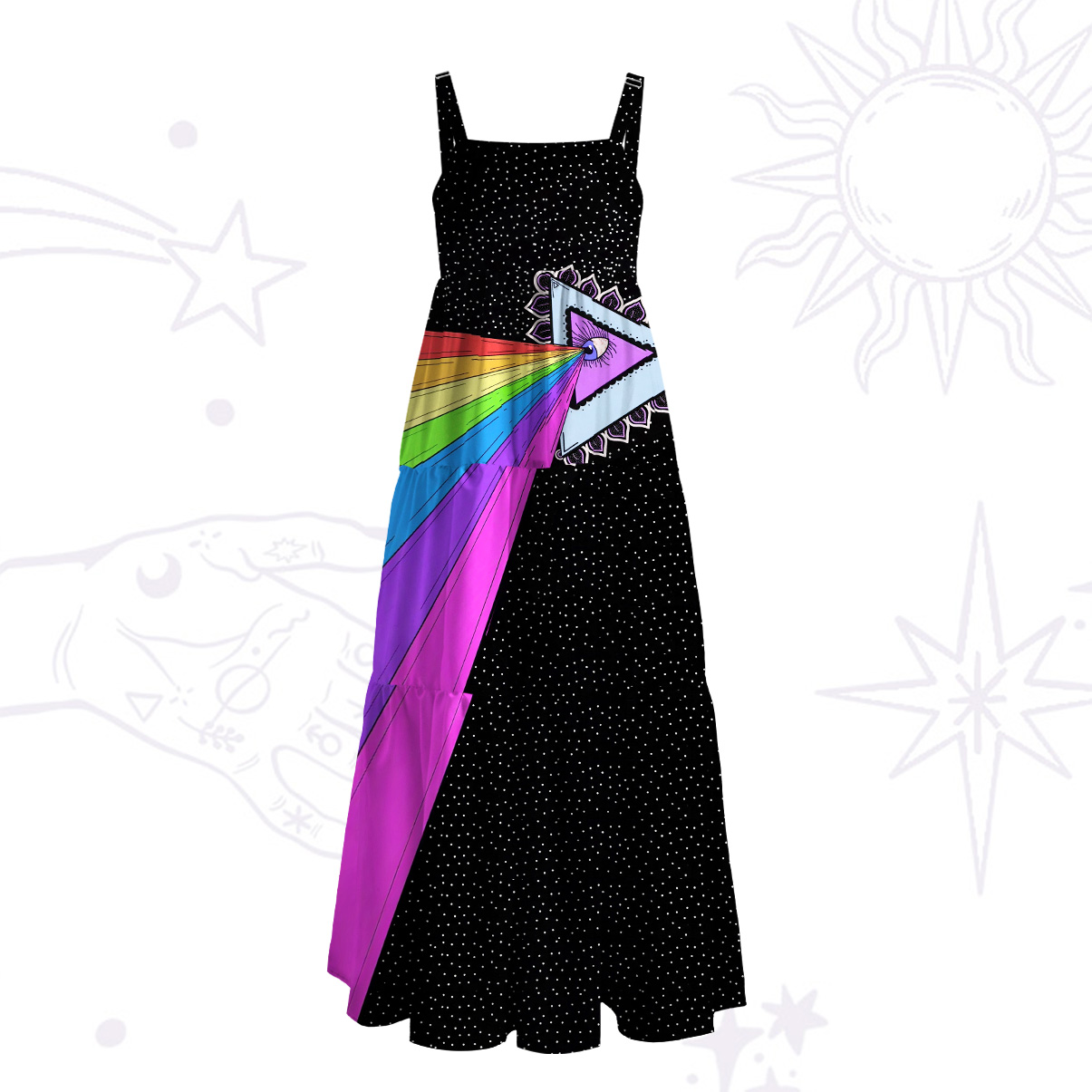 Purplehecate Prism of Rainbow Wide Straps Maxi Dress