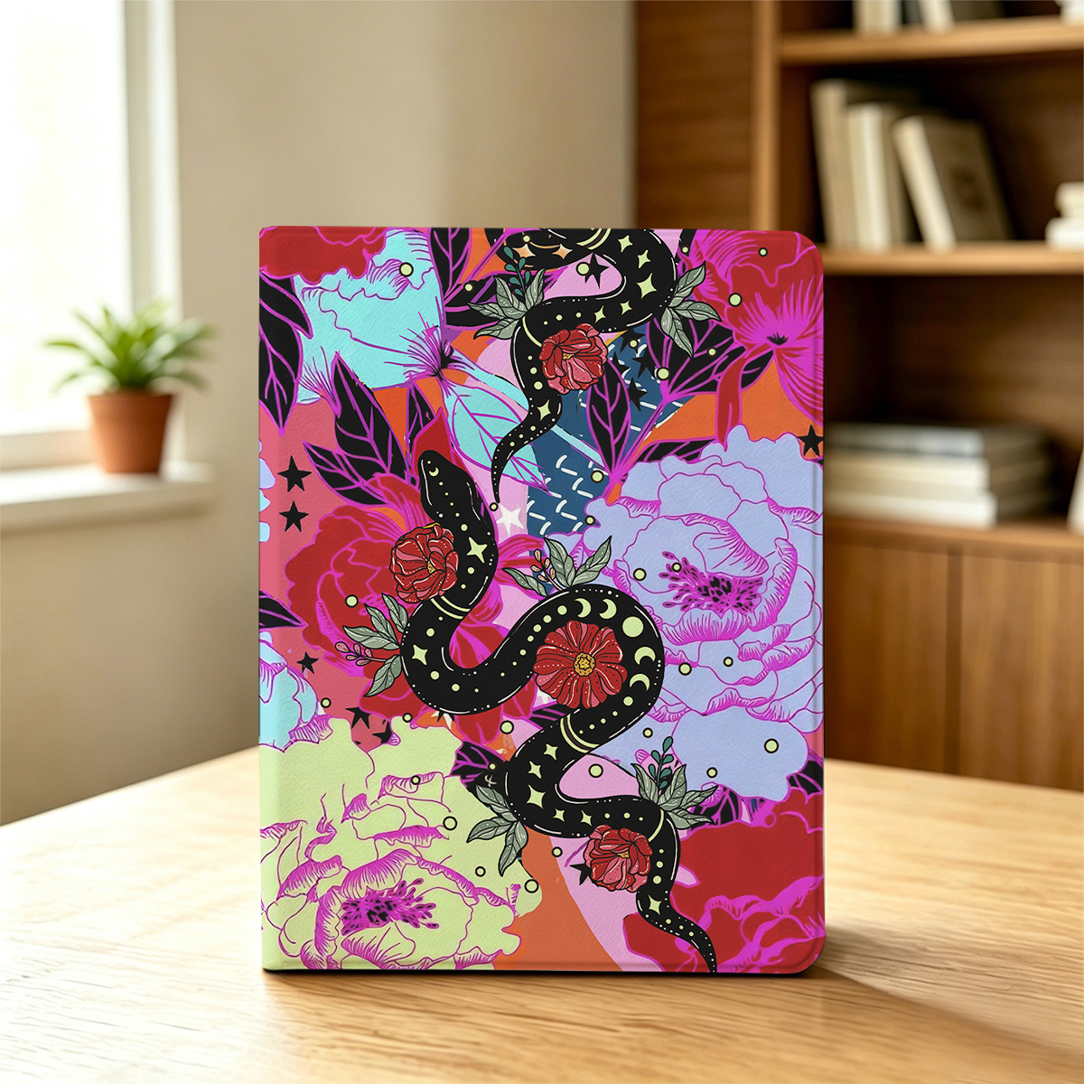 Purplehecate Enchanted Black Serpent & Floral Pattern iPad Case