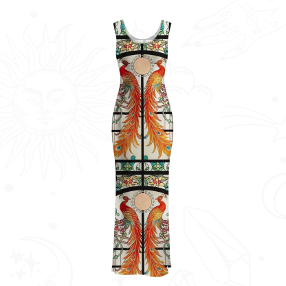 Purplehecate Mystic Peacock Stained Glass Mesh Maxi Tank Beach Dress