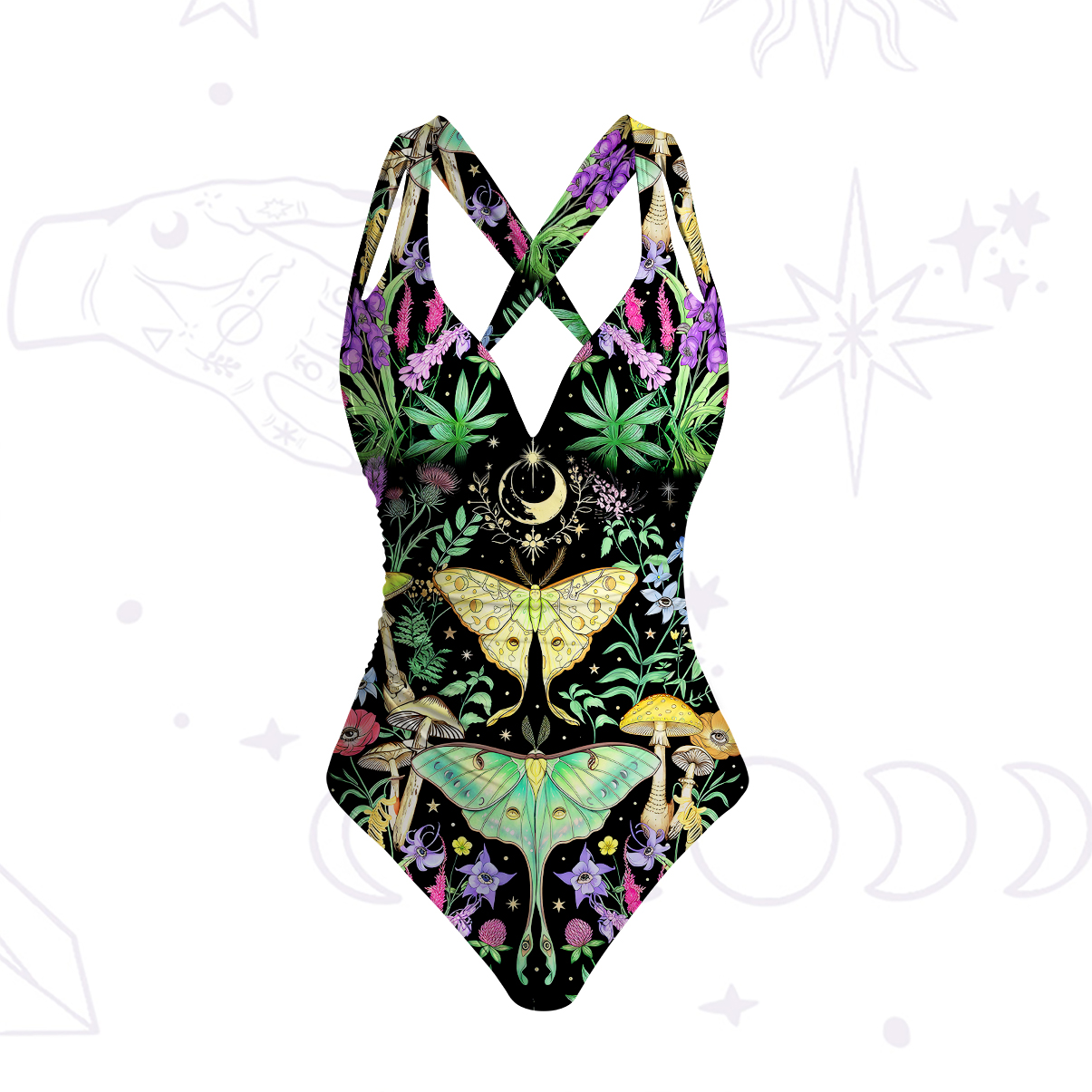 Purplehecate Mystic Lunar Moth Herbal Forest One-Piece Swimsuit