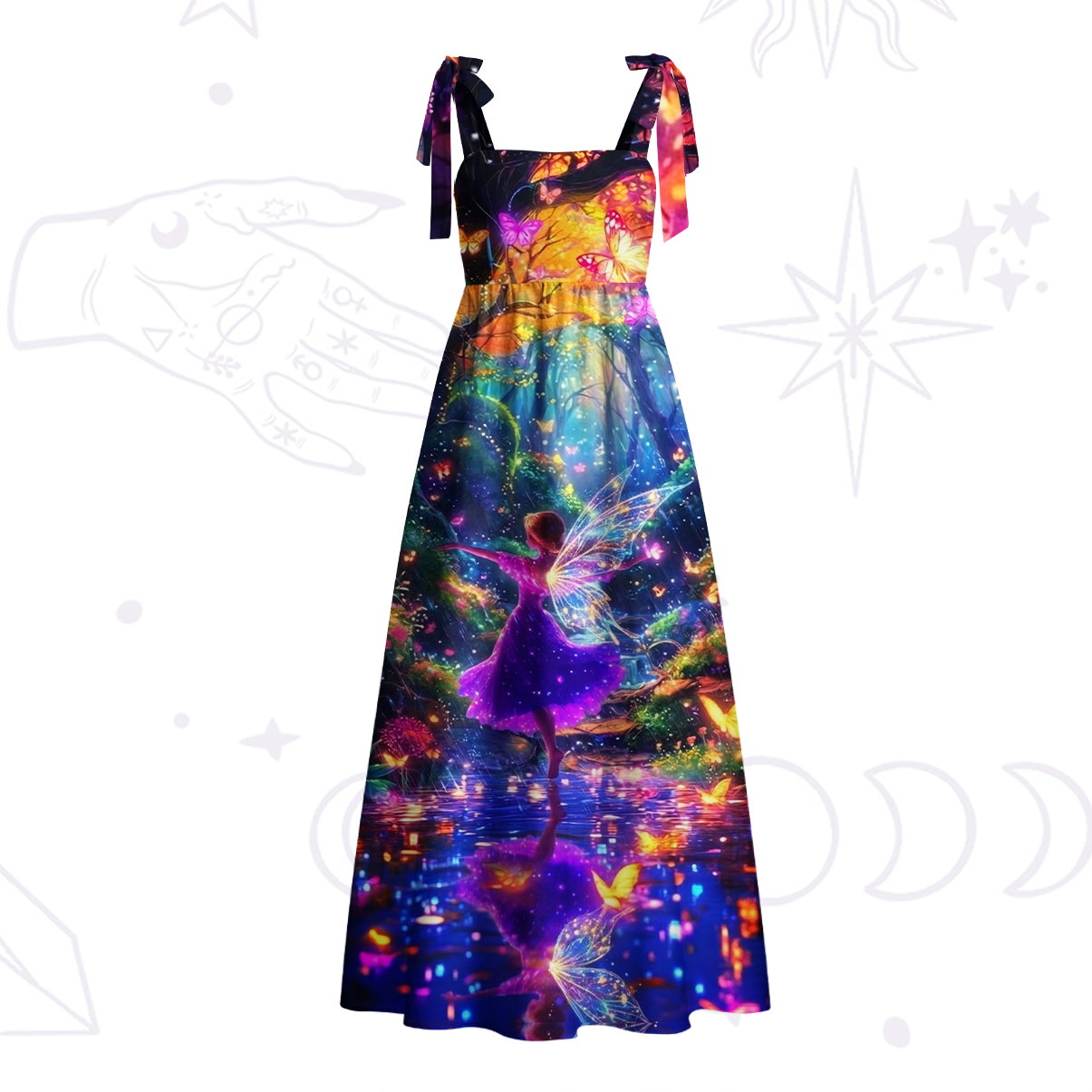 Purplehecate Enchanted Fairy Forest Tie Shoulder Maxi Dress