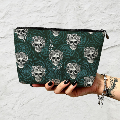 Purplehecate Rose Skull Makeup Bag