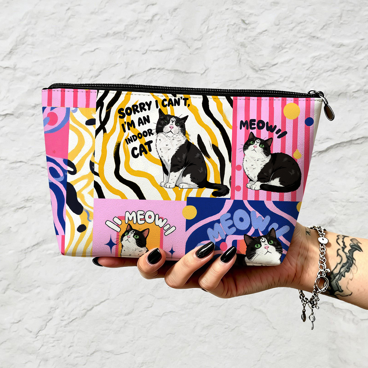 Purplehecate Sorry I Can't Go I'm an Indoor Cat Zip Makeup Bag