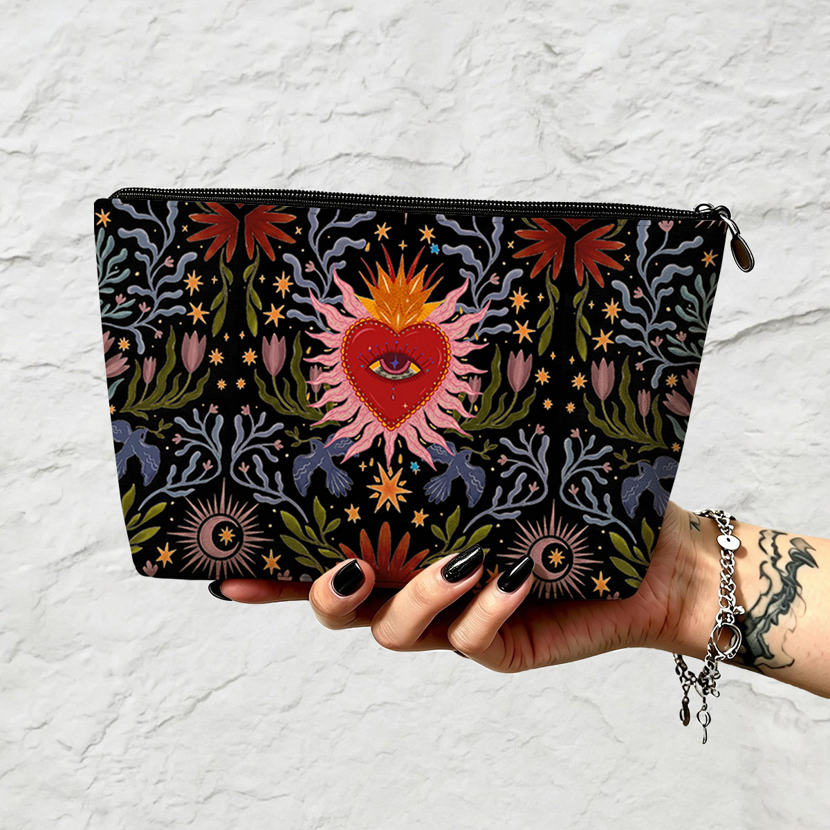Purplehecate Sacred Flame Heart Zip Makeup Bag