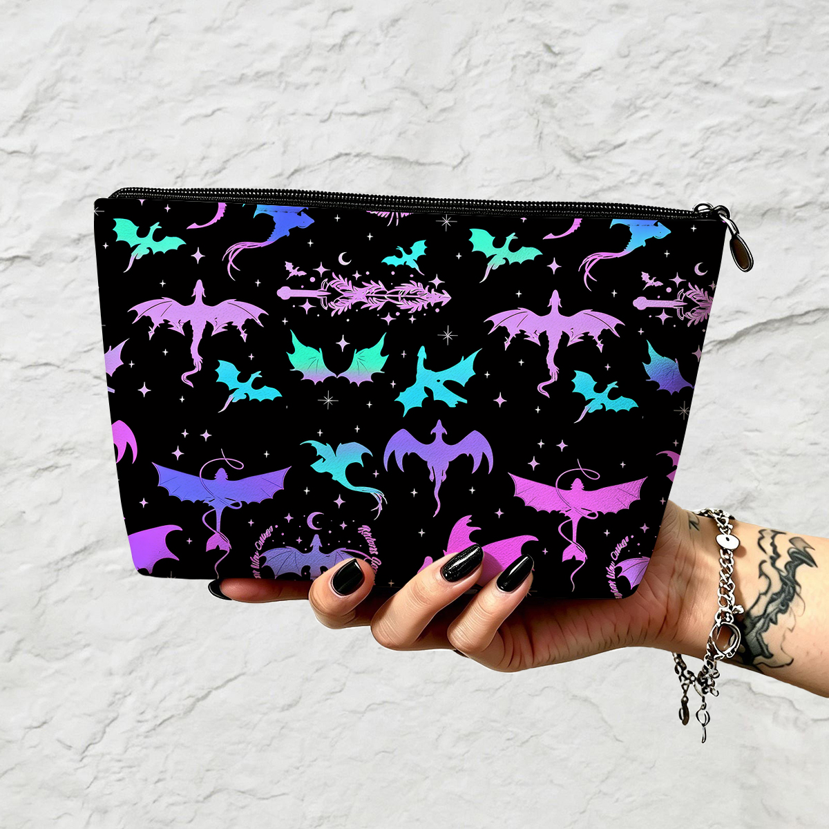 Purplehecate Neon Fantasy Dragon Allover Zip Makeup Bag
