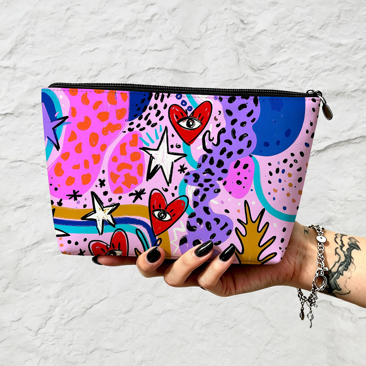 Purplehecate Cosmic Love Eyes Graffiti Zip Makeup Bag