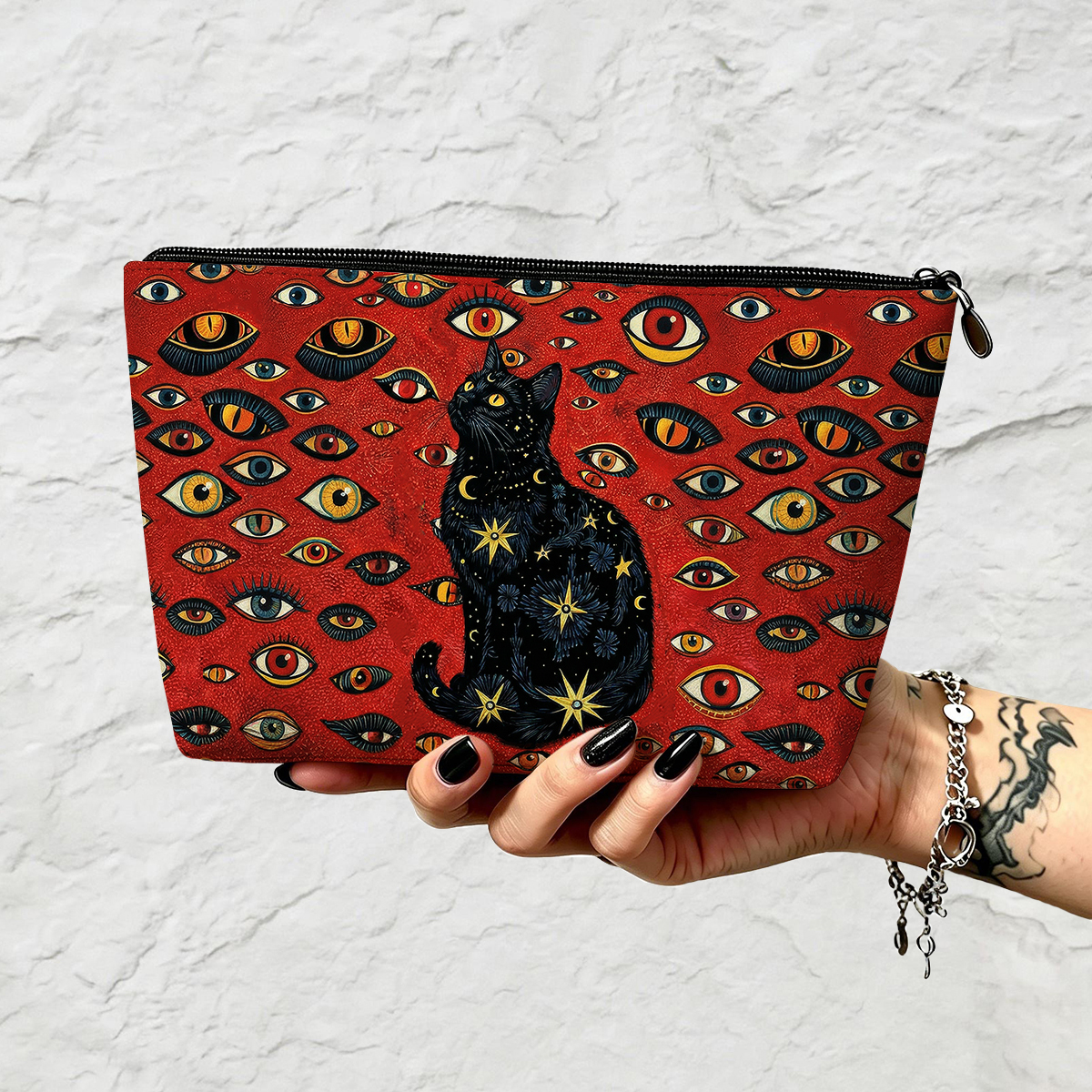 Purplehecate Cosmic Watcher Cat Zip Makeup Bag