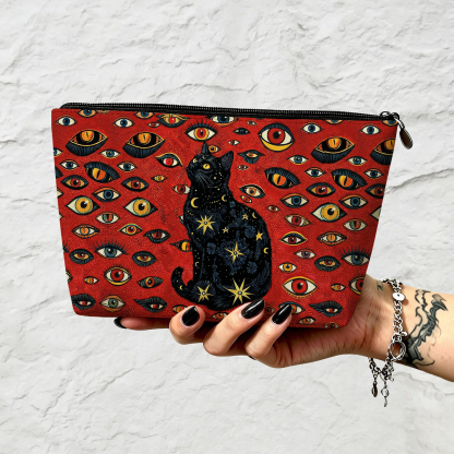 Purplehecate Cosmic Watcher Cat Zip Makeup Bag