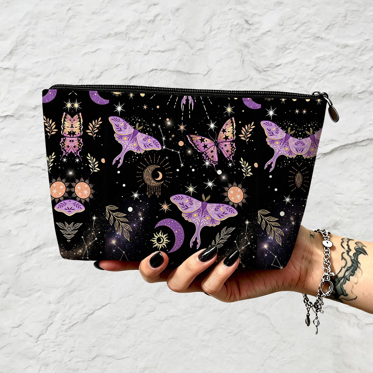 Purplehecate Starry Night Lunar Moth Zip Makeup Bag