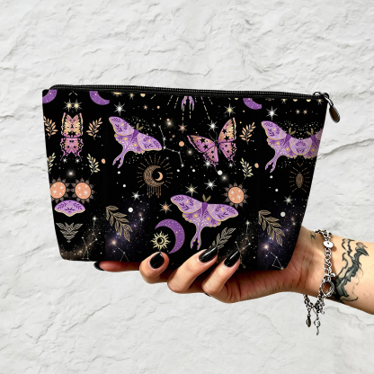 Purplehecate Starry Night Lunar Moth Zip Makeup Bag