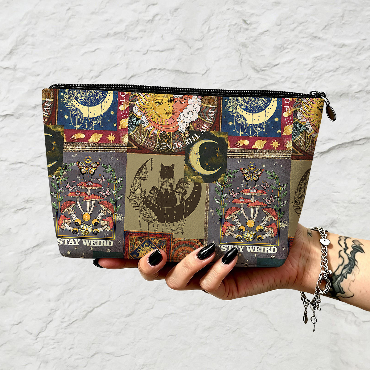 Purplehecate Starry Moon Patchwork for Cosmic Lovers Zip Makeup Bag