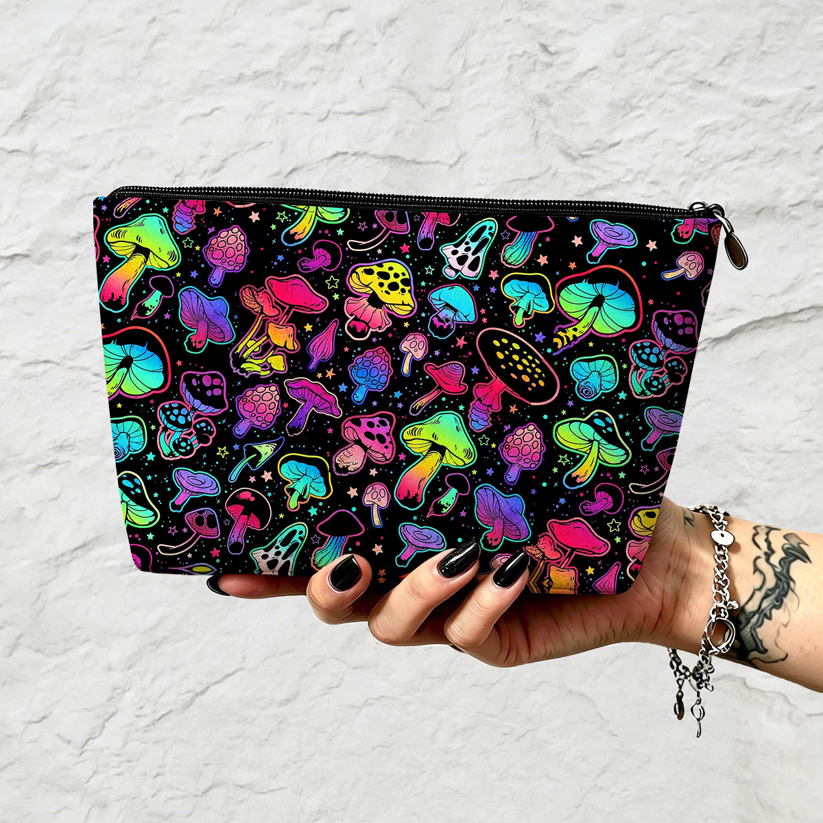 Purplehecate Psychedelic Mushroom Rave Zip Makeup Bag