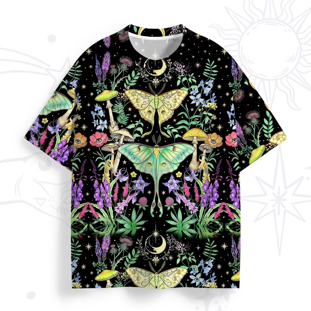 Purplehecate Mystic Lunar Moth Herbal Forest All Over Print T-Shirt