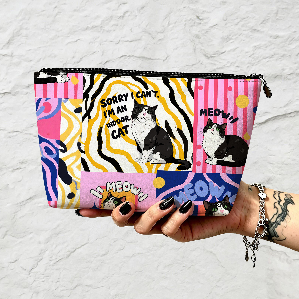 Purplehecate Sorry I Can't Go I'm an Indoor Cat Zip Makeup Bag