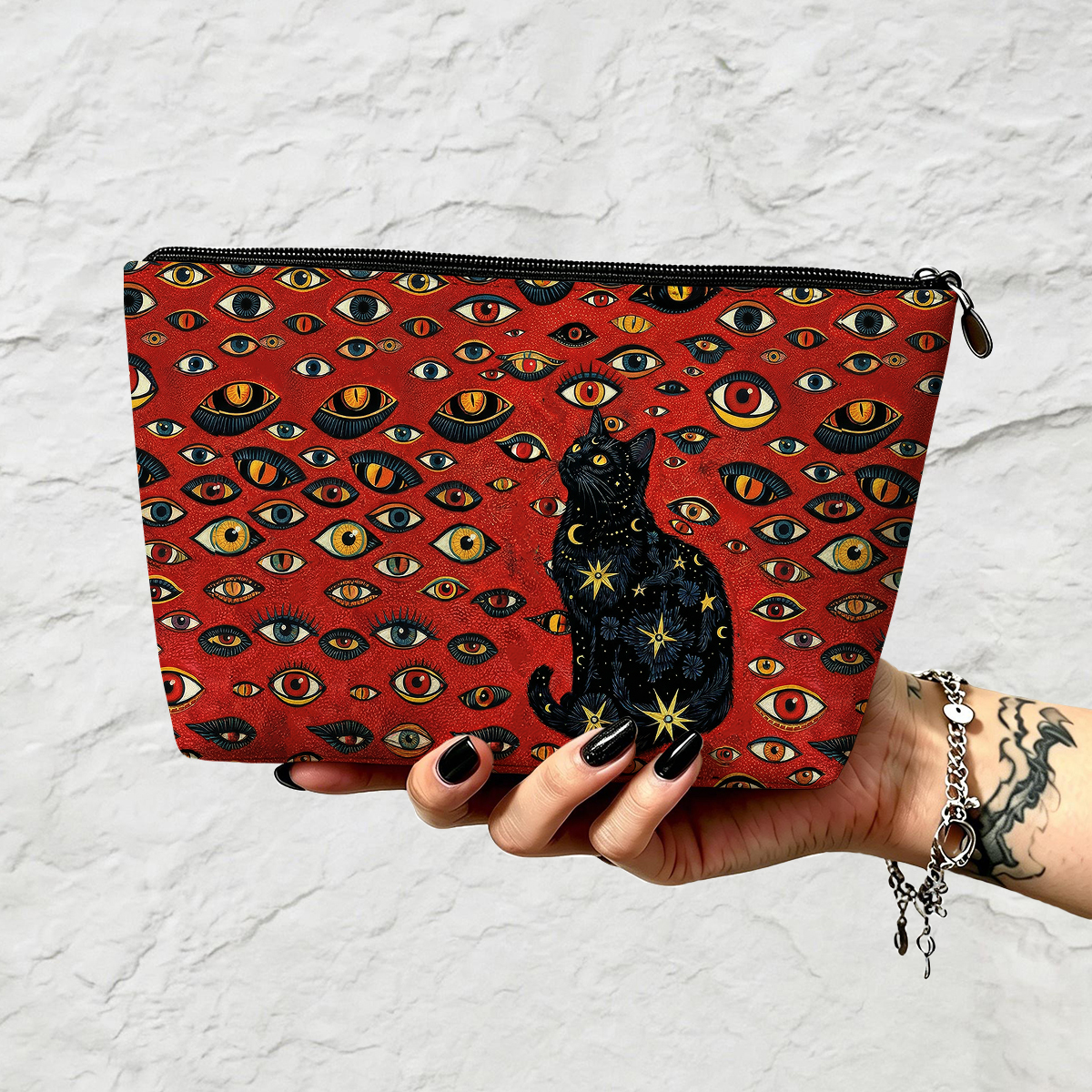 Purplehecate Cosmic Watcher Cat Zip Makeup Bag