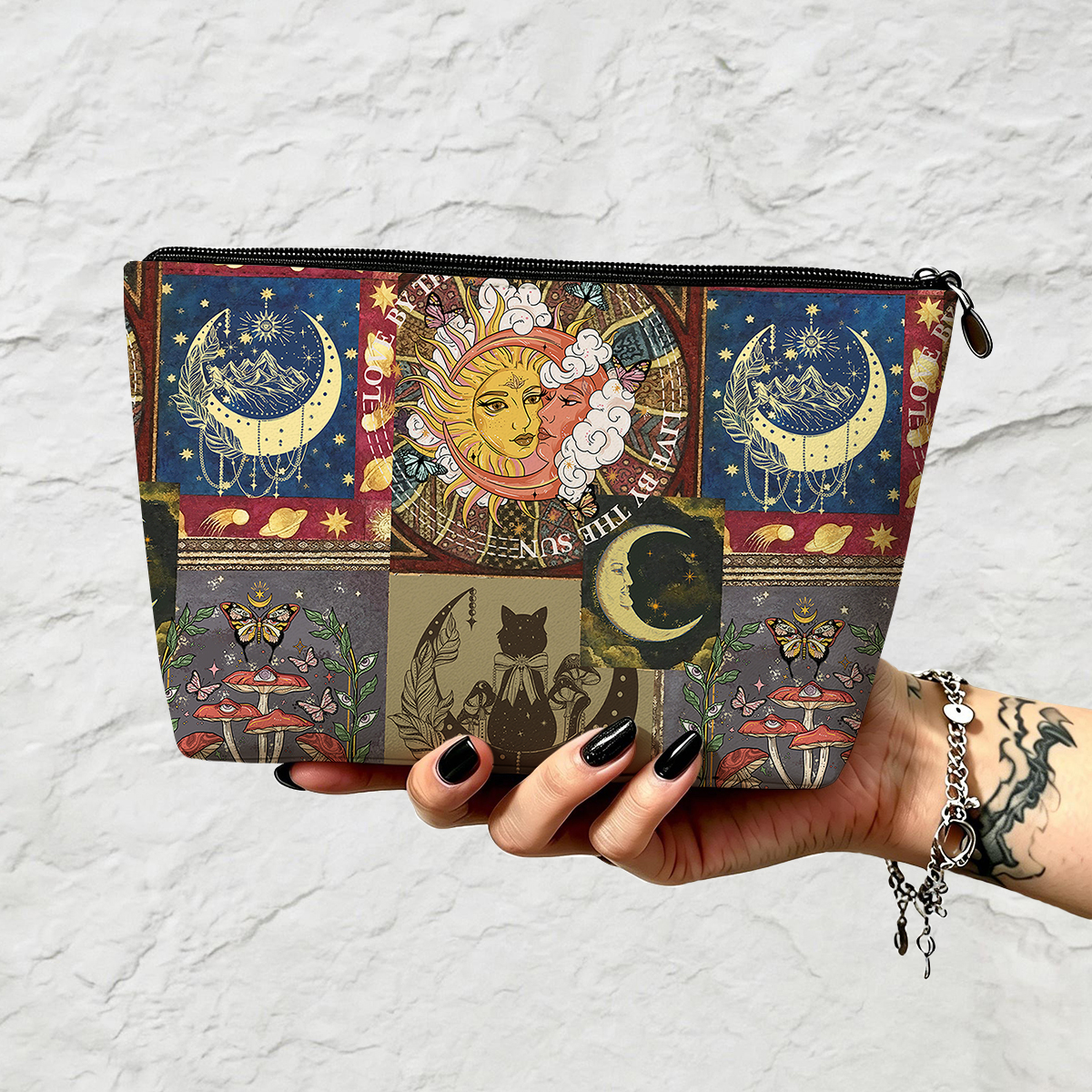 Purplehecate Starry Moon Patchwork for Cosmic Lovers Zip Makeup Bag