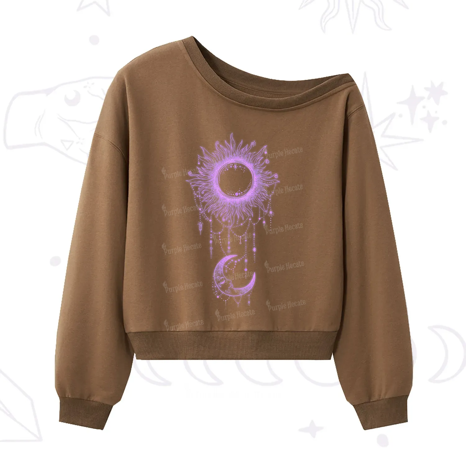 Purplehecate Radiance Of Sun And Moon One Shoulder Sweatshirt