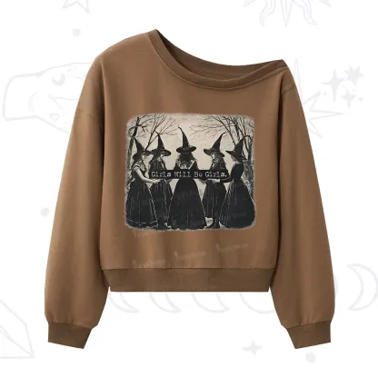 Purplehecate Girls Will Be Girls Witch One Shoulder Sweatshirt