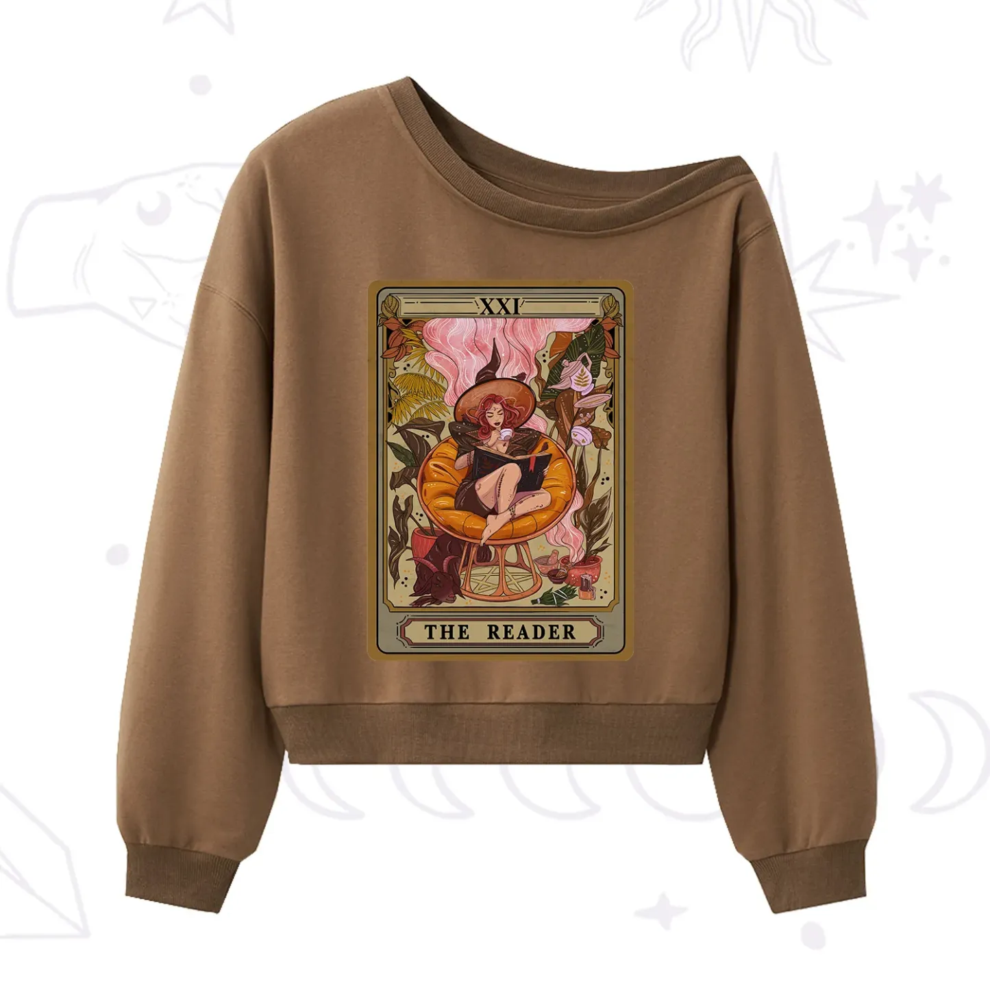 Purplehecate The Reader Tarot Card One Shoulder Sweatshirt