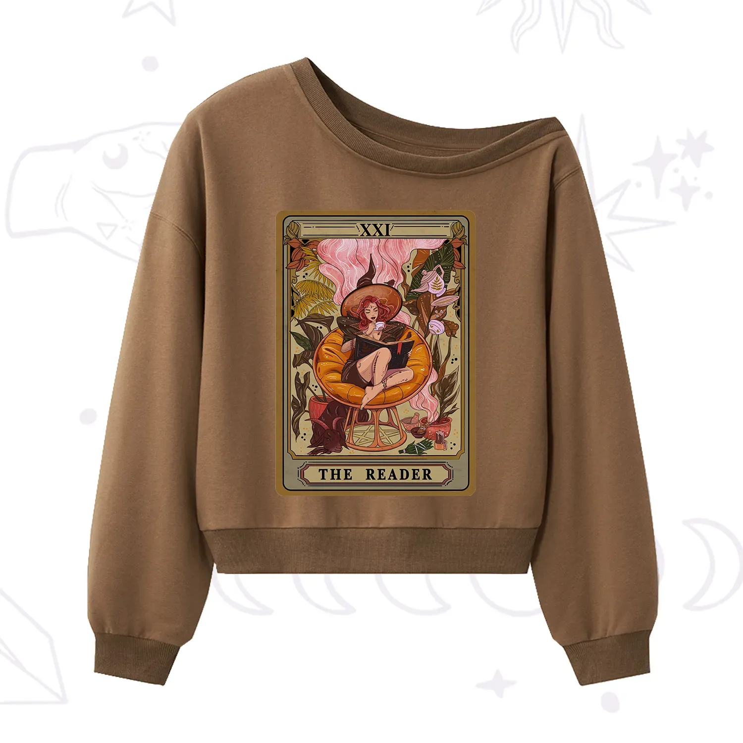 Purplehecate The Reader Tarot Card One Shoulder Sweatshirt