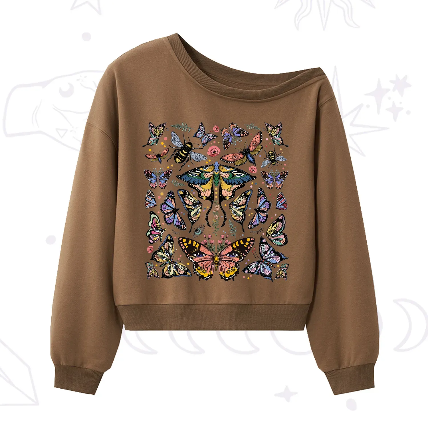 Purplehecate Mystical Butterfly & Moth One Shoulder Sweatshirt